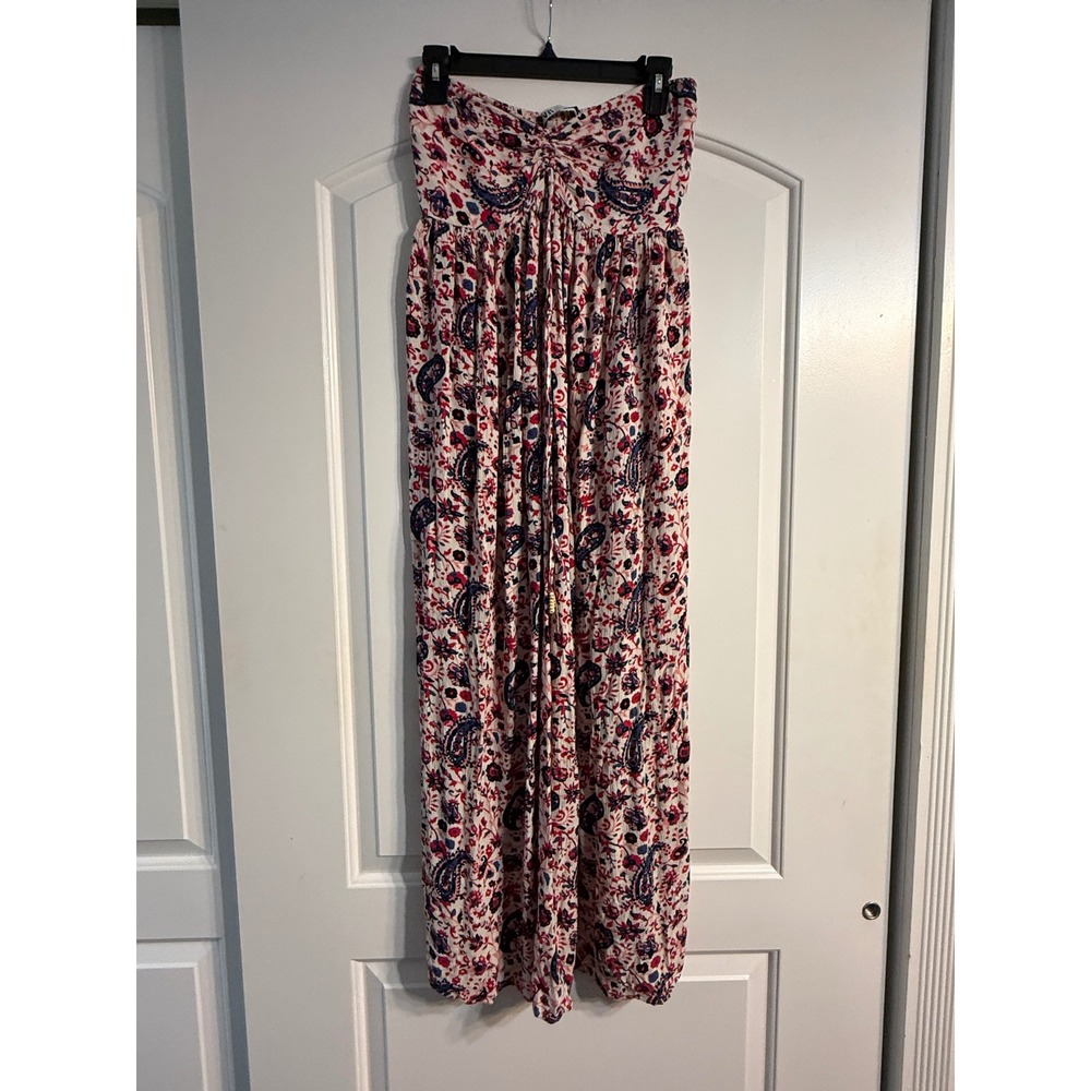 Zara Maxi Dress M Red Blue Paisley Strapless Boho Floral Festival Summer Chic
